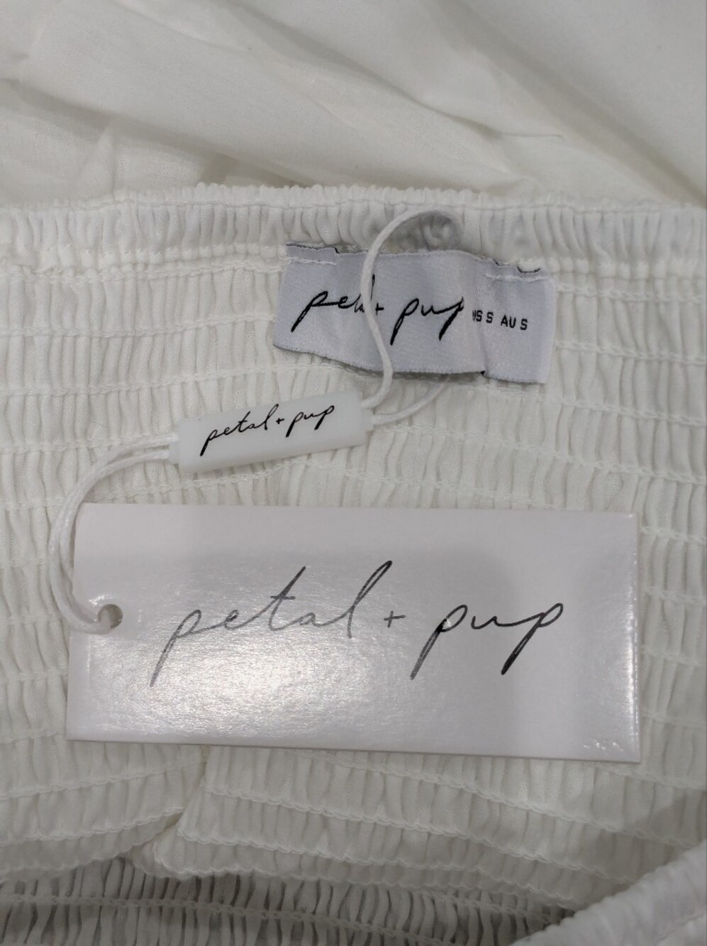 NWT petal & pup Annette Puff White Sleeve Shirred Midi Dress Size S - Picture 8 of 9